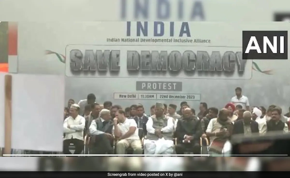 You are currently viewing "Save Democracy": INDIA Bloc Leaders Protest Over Mass Suspension Of MPs