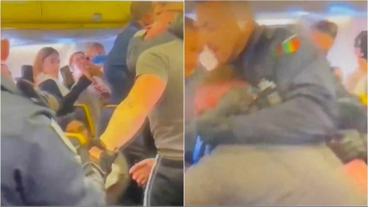 You are currently viewing Cops drag man out of Ryanair flight after emergency landing in Portugal due to mid-air brawl | Video