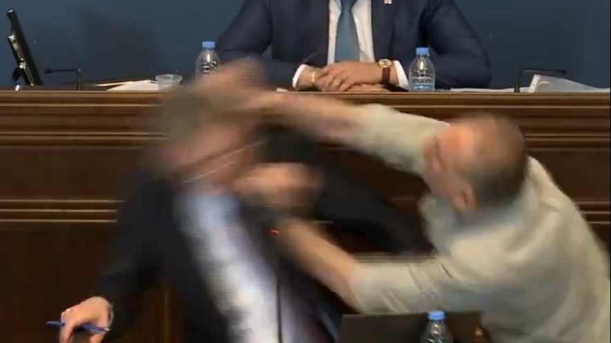 You are currently viewing Georgian Parliament brawl: Opposition MP throws punches at ruling party leader