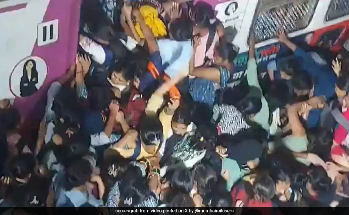 Video: Stampede-Like Situation Near Mumbai After Storm Delays Local Trains