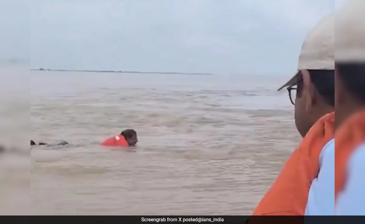 Video: Bihar Official On Inspection Duty Swept Away By River, Rescued