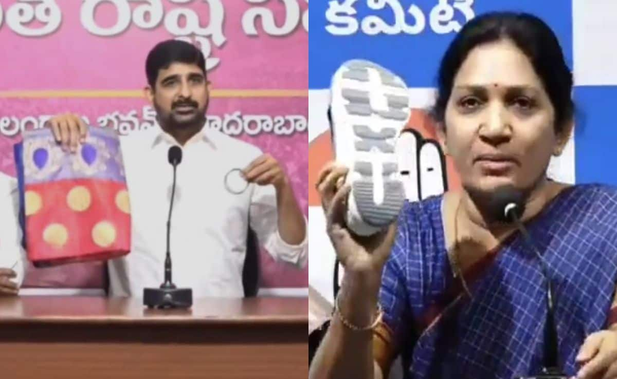 Congress Leader's Shoe Reply To BRS Leader's Saree Jab At Defector MLAs