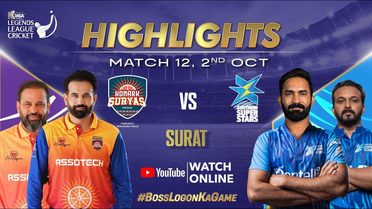 Highlights Match 12 | Legends League Cricket | Konark Suryas Odisha VS Southern Super Stars | LLC