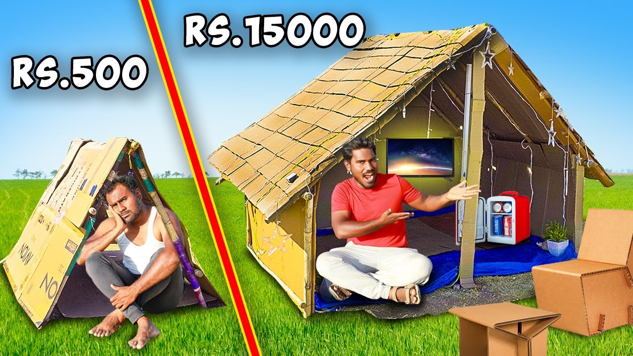 Rs.500 vs Rs.15000 Cardboard House Challenge | Overnight Camping | Mad Brothers