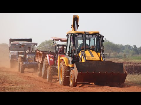 JCB 3dx Loading Red Mud in Swaraj 744 | Mahindra Arjun Novo 605 and Tata 2518 Truck