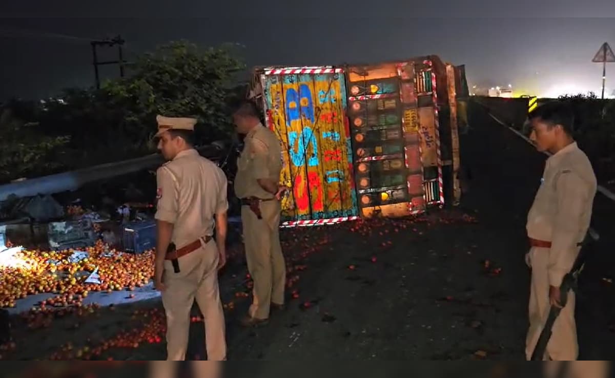 Tomato Truck Flips On UP Highway, Overnight Police Watch To Prevent Theft