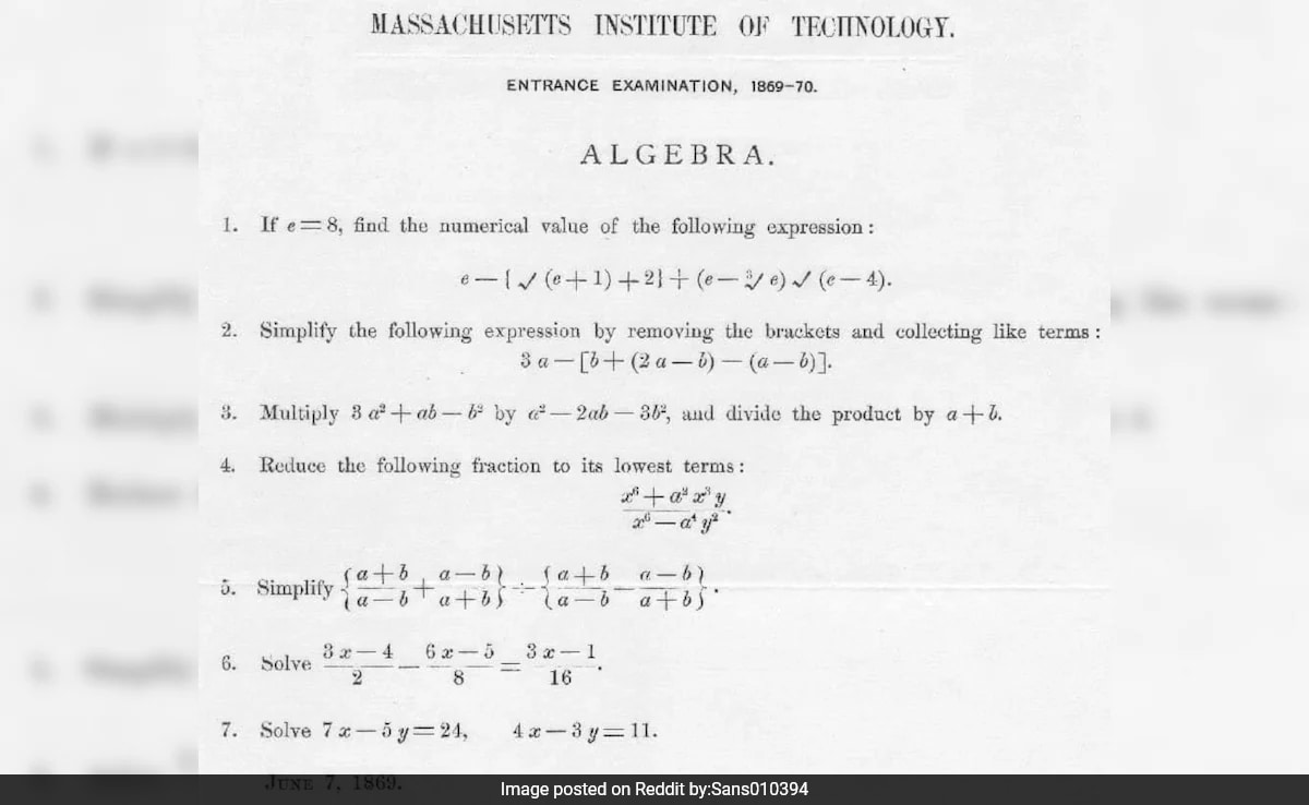 1869 MIT Exam Paper Goes Viral For Being Too Easy, Can You Crack It?