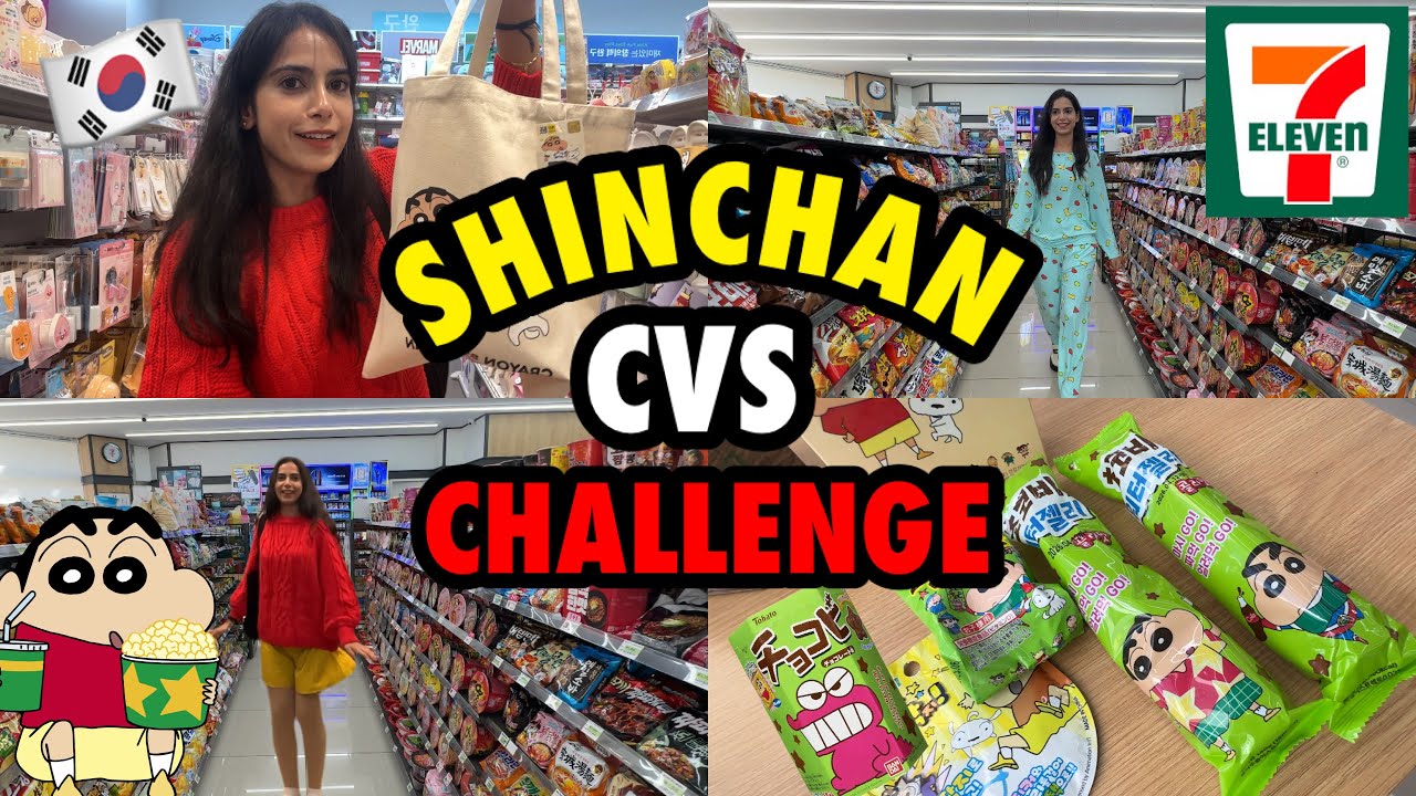 🇰🇷24 HOURS CVS CHALLENGE: Shinchan Edition ❤️💛